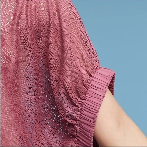 Anthropologie Akemi + Kin Oversized Sheer Lace Dolman Sleeve Top Mauve XS/S - Picture 2 of 10